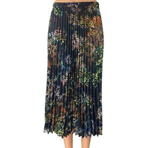 & Other Stories Womens Black Multicolor Floral Print Pleated Midi A-Line Skirt 4